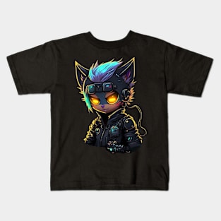 Cyberpunk Hacker Cat Kids T-Shirt